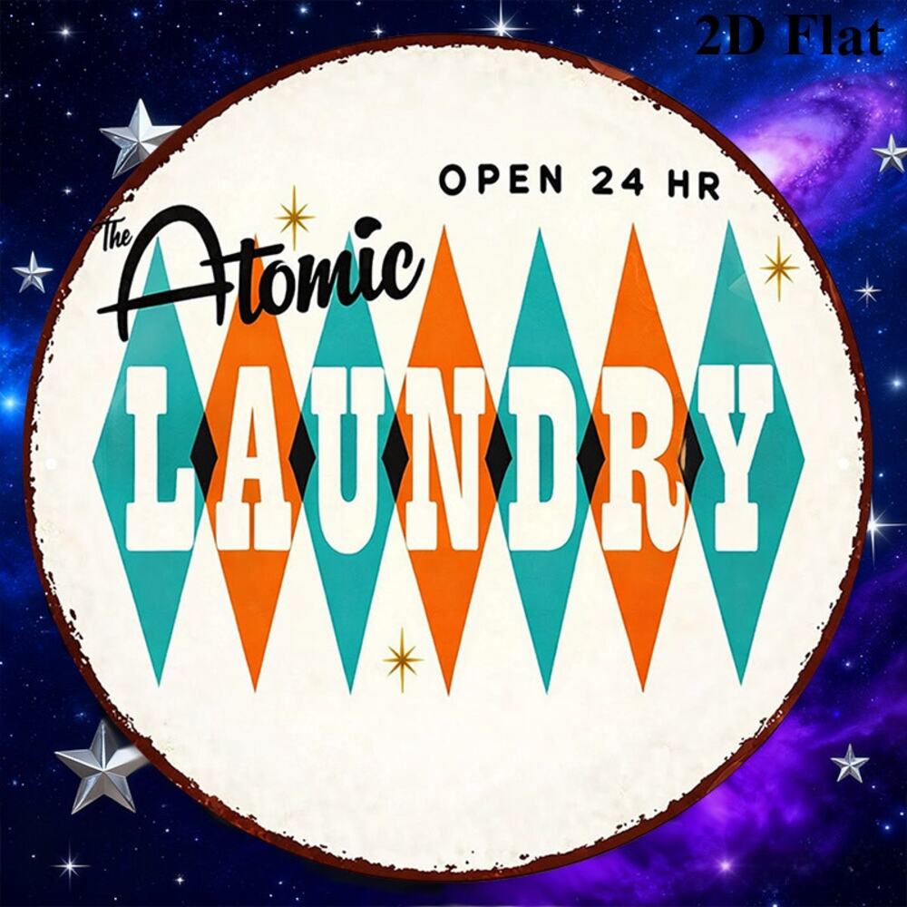 Atomic Laundry Sign Vintage Retro MCM Wall Decor 24-Hour Operation Midcentury